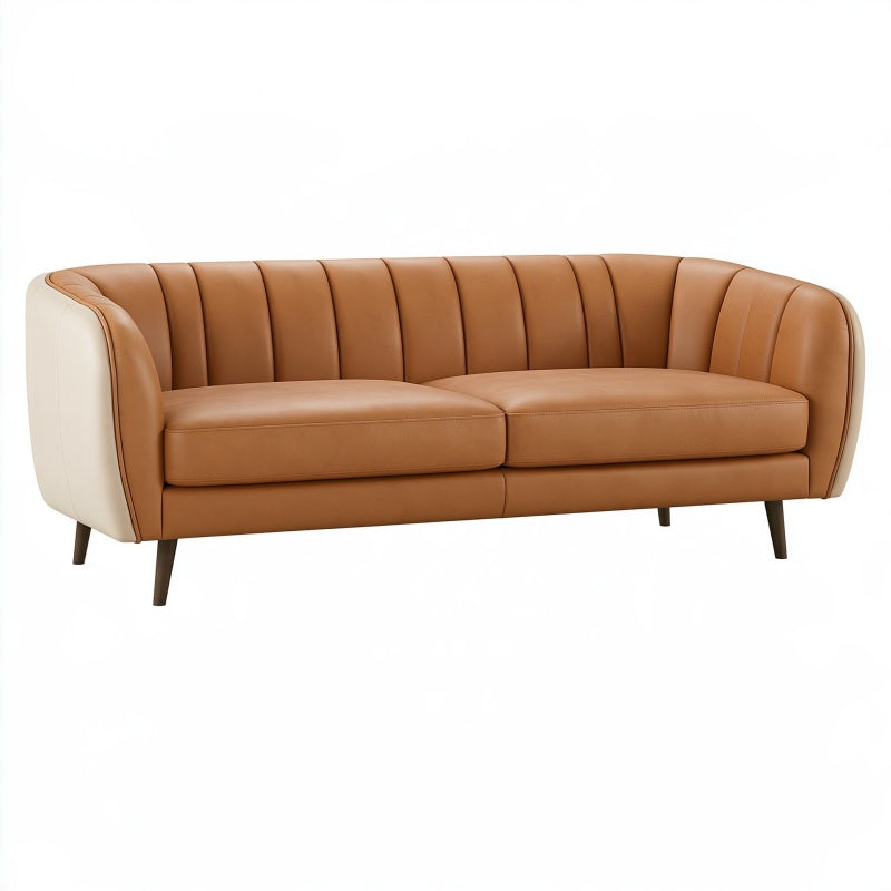 Divano 3 posti 210 cm in similpelle cognac e crema - schienale scanalato