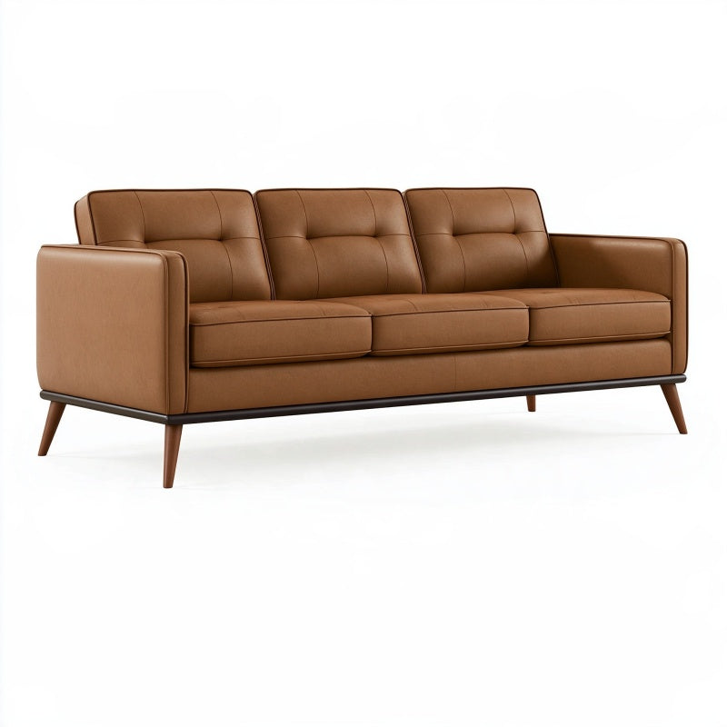 Divano 3 posti 210 cm in similpelle marrone per soggiorno stile moderno