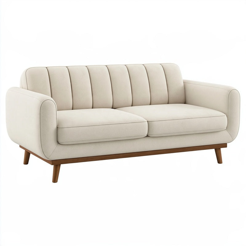 Divano 2 posti 160 x 85 x 82 cm in tessuto beige con gambe in legno stile moderno