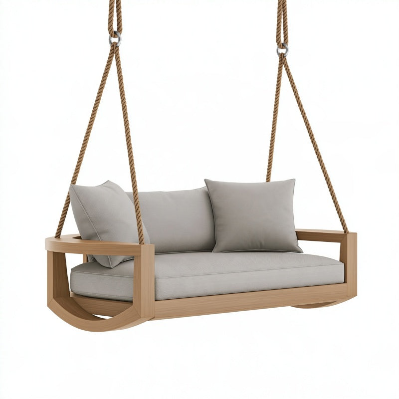 Dondolo sospeso 2 posti 140 cm in legno naturale e tessuto grigio