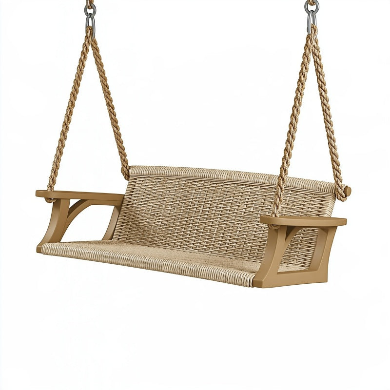 Altalena da giardino 120 x 55 x 55 cm in legno e corda beige stile rustico sospesa