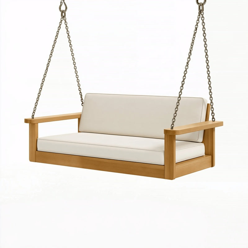 Divanetto sospeso 2 posti 120 x 65 x 55 cm in legno naturale e tessuto avorio - seduta da esterno
