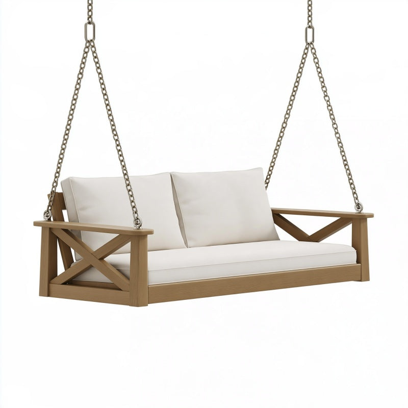Dondolo sospeso a 2 posti 150 x 70 x 55 cm in legno naturale con catene in metallo