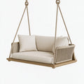 Dondolo sospeso 140 x 70 x 190 cm in legno e corda beige da esterno