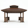 Gazebo da giardino 400x300x330 cm in legno marrone con tetto a padiglione