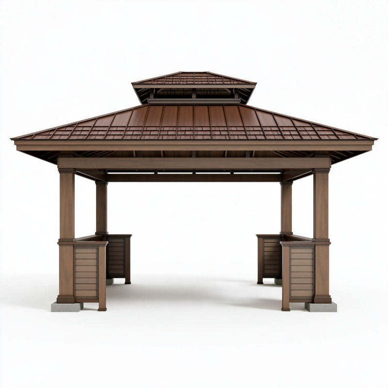 Gazebo da giardino 400x300x330 cm in legno marrone con tetto a padiglione
