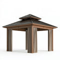 Gazebo da giardino 300 x 300 cm in metallo marrone con tende beige e tetto doppio