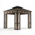 Gazebo da giardino 300 x 300 x 300 cm in metallo nero e beige con tende laterali