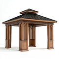 Gazebo 300x300x300 cm in legno marrone con tetto nero - struttura da giardino