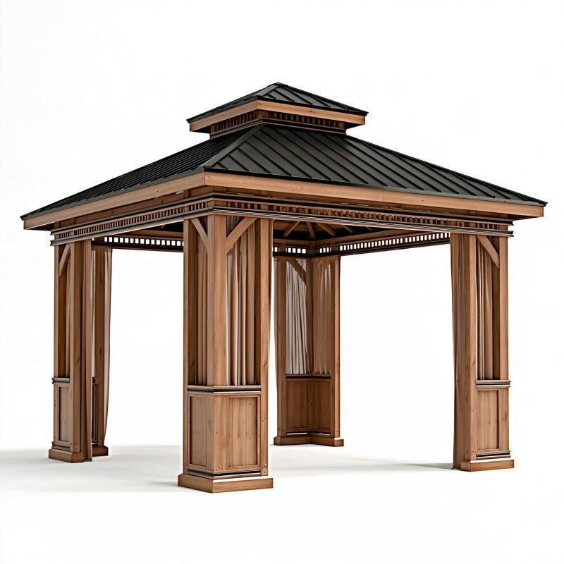 Gazebo 300x300x300 cm in legno marrone con tetto nero - struttura da giardino
