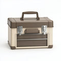 Cassetta portautensili 50 x 25 x 30 cm in plastica beige e marrone con chiusure metalliche e vano frontale