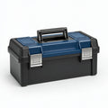 Cassetta portautensili 48 x 25 x 23 cm in plastica blu e nera con maniglia e chiusure