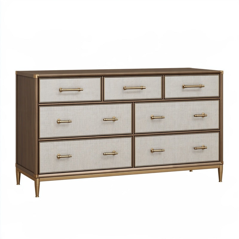 Cassettiera 160 x 45 x 85 cm in legno marrone e beige con 7 cassetti stile classico