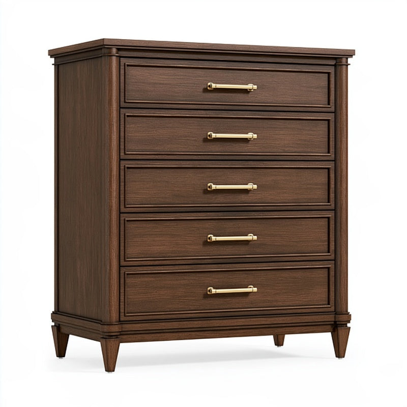 Cassettiera 90x45x120 cm in legno marrone scuro con 5 cassetti stile classico