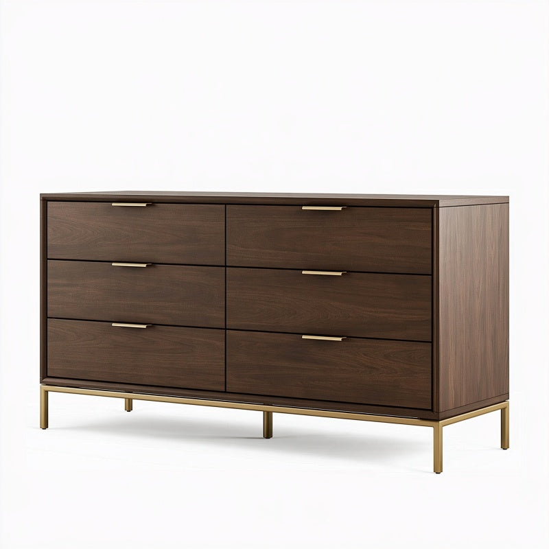 Cassettiera 160 x 45 x 85 cm in legno marrone scuro con 6 cassetti stile moderno
