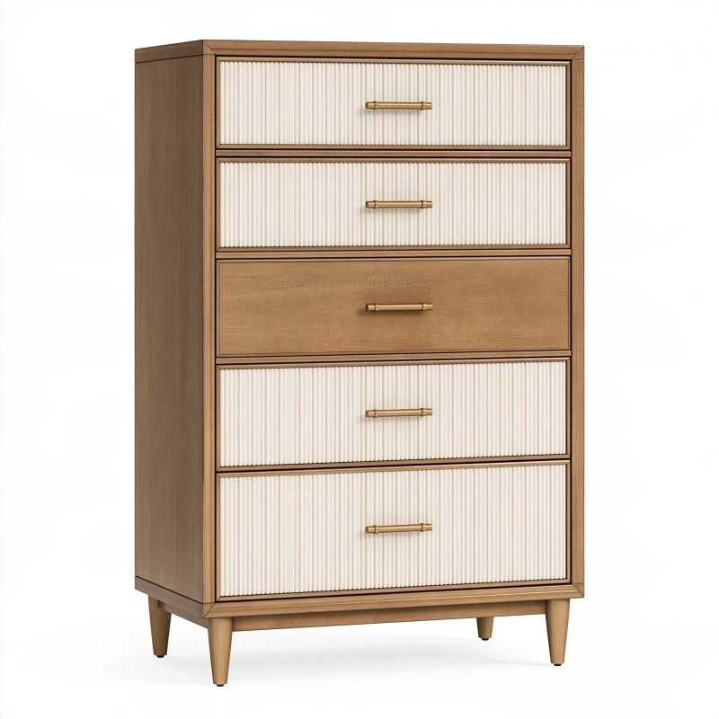 Cassettiera 80 x 40 x 130 cm in legno marrone e bianco con 5 cassetti stile retrò