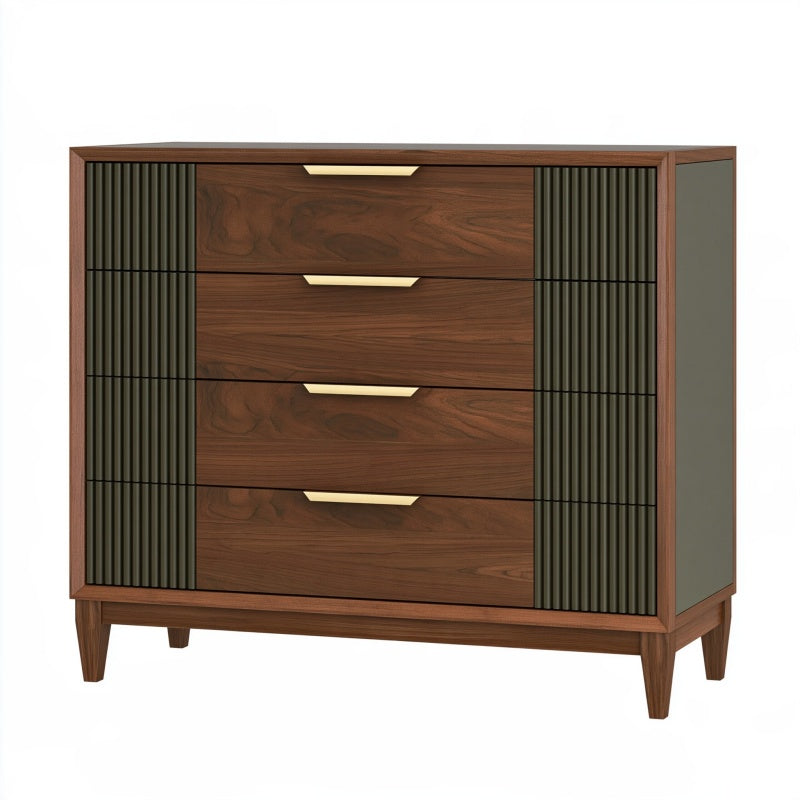 Cassettiera 120 x 45 x 120 cm in legno marrone noce con quattro cassetti stile moderno