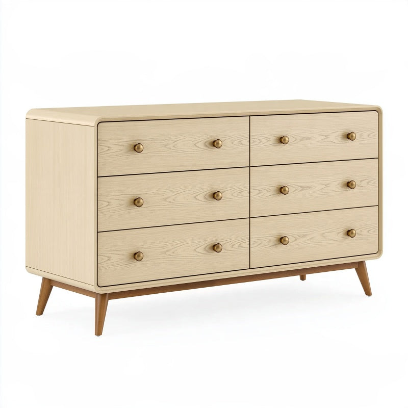 Cassettiera 140 x 45 x 85 cm in legno beige con sei cassetti stile moderno