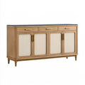 Credenza 160 x 45 x 90 cm in legno rovere chiaro con ante in vetro scanalato stile moderno