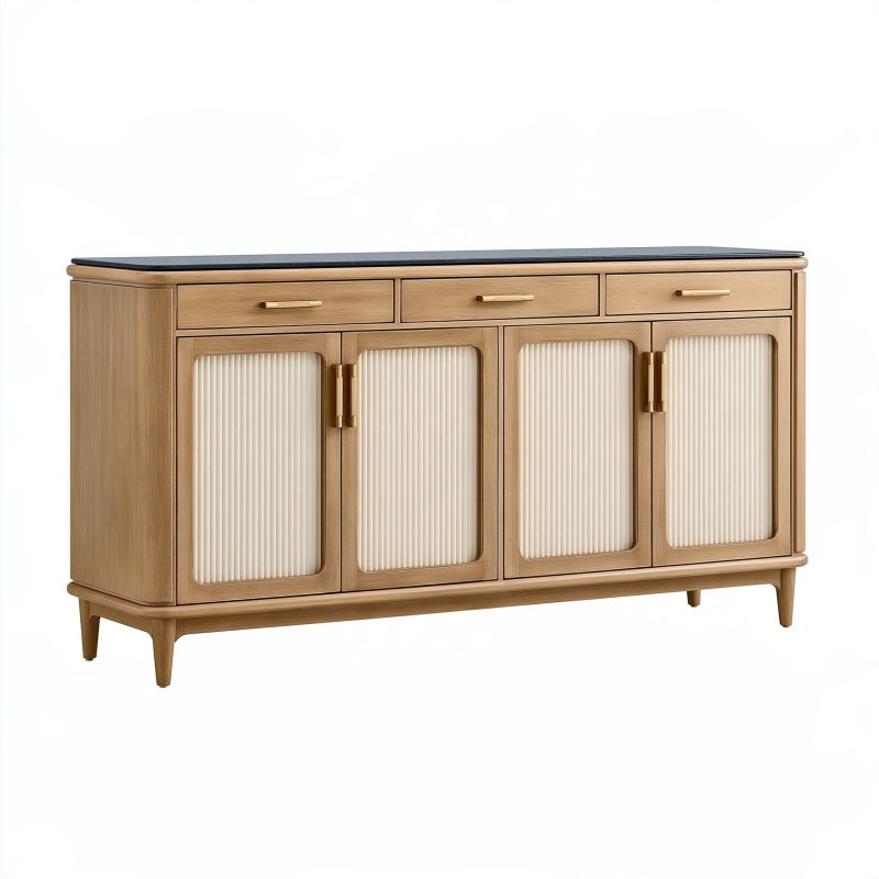 Credenza 160 x 45 x 90 cm in legno rovere chiaro con ante in vetro scanalato stile moderno