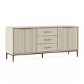 Credenza 180 x 45 x 80 cm in legno beige con ante scanalate e cassetti stile moderno