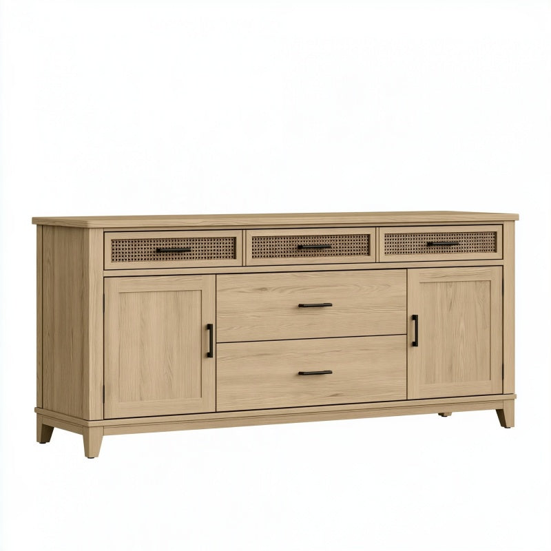 Credenza 180 x 45 x 85 cm in legno color rovere naturale con inserti intrecciati stile rustico