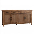 Credenza 180 x 40 x 85 cm in legno marrone con ante in rattan stile naturale