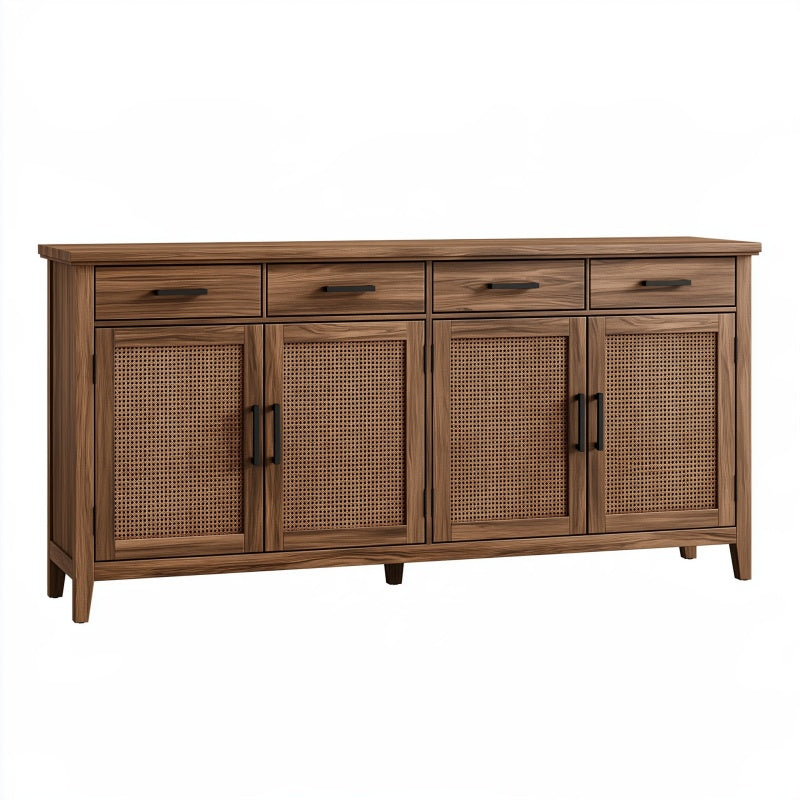 Credenza 180 x 40 x 85 cm in legno marrone con ante in rattan stile naturale