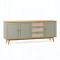 Credenza 160 x 40 x 75 cm in legno verde salvia con cassetti intrecciati stile nordico